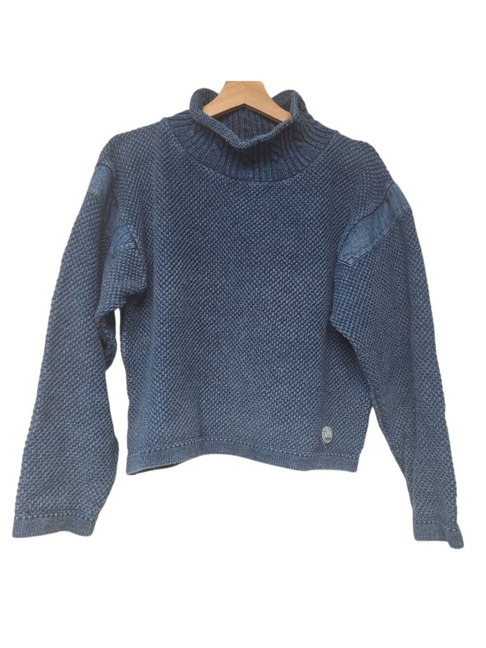 Vintage Blue Willi's Denmark 100% Cotton Indigo Blue Knit Pullover Sweater L